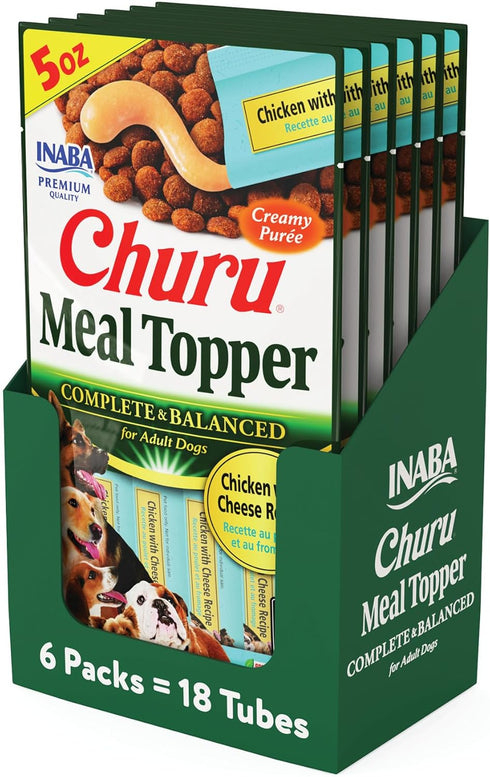 INABA Churu Meal Topper for Dogs, Complete & Balanced, Creamy, Lickable Purée Dog Food Toppers, 1.69 Ounce Tube, 18