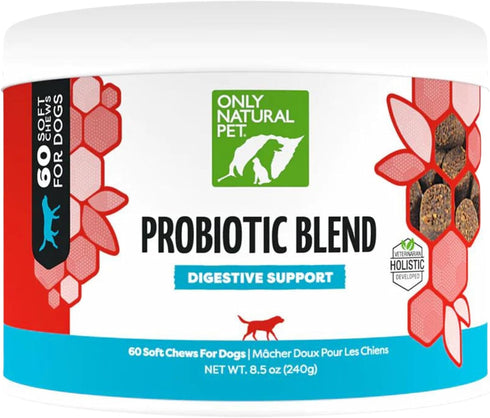 Only Natural Pet Probiotic Supplement for Dogs and Cats - 60 Soft Chews for Digestive & Gut Health