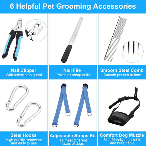 Dog Grooming Hammock & Harness for Dogs & Cats, Multi Hammock Restraint Bag with Adjustable Loop, D-Hooks, Nail Clippers