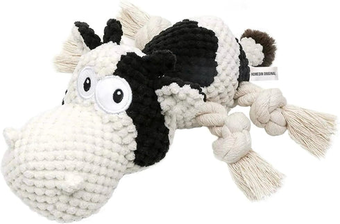 Squeaky Dog Plush Toy - Cute Stuffed Animals Chew Toy for Small, Medium, Large Dogs - Durable Cow Dog Toy