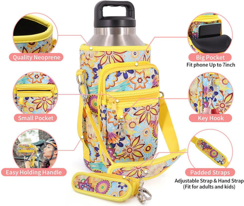 AJLTPA 32oz 40oz 64oz, 2 Water Bottle Holder Sling Bag Sleeve Carrier Insulated Crossbody Water Bottle Case Cover