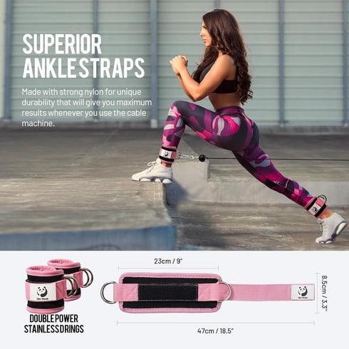 Slim Panda Ankle Strap for Cable Machine, Adjustable Ankle Cuff for Kickbacks, Glute Workouts