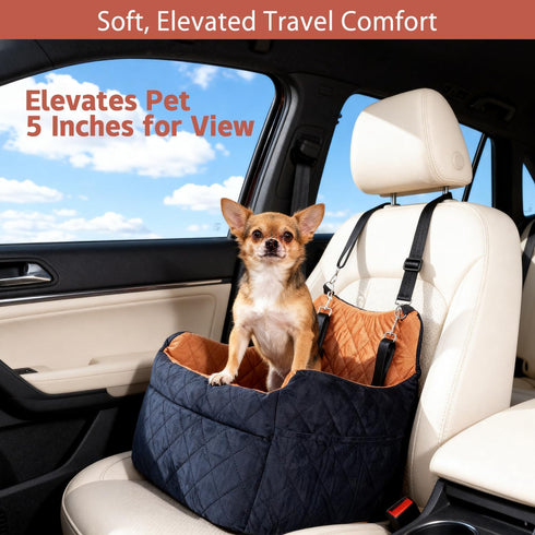 TOPOmerice Cozy 30 lbs Elevated Dog Car Seat for Small Dogs Luxurious Dutch Suede Leather Pet Booster with Adjustable