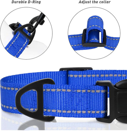 TagME Reflective Nylon Dog Collars, Adjustable Pet Collar for Small Dogs, Royal Blue, 5/8" Width with Quick Release