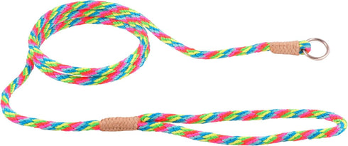 Alvalley Nylon Slip Leashes with Braided Leather - Adjustable Pet Lead for Dogs - Soft, Smooth Leash for Training & Walking - Durable, Strong Rope (Multineon, 6ft Long, 6mm Thick)