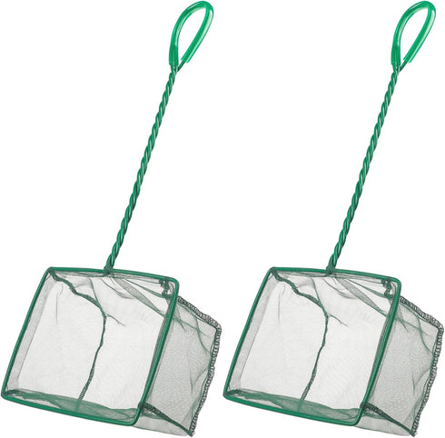 Pawfly Aquarium Fish Net with Braided Metal Handle, Square Soft Mesh Cleaning Net for Fish Tanks