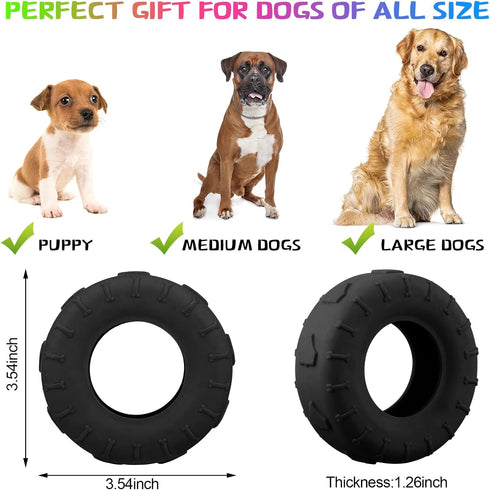 Leitee 3 Pieces Tire Dog Chew Toy, Indestructible Rubber Treat Dispenser for Small to Medium Dogs