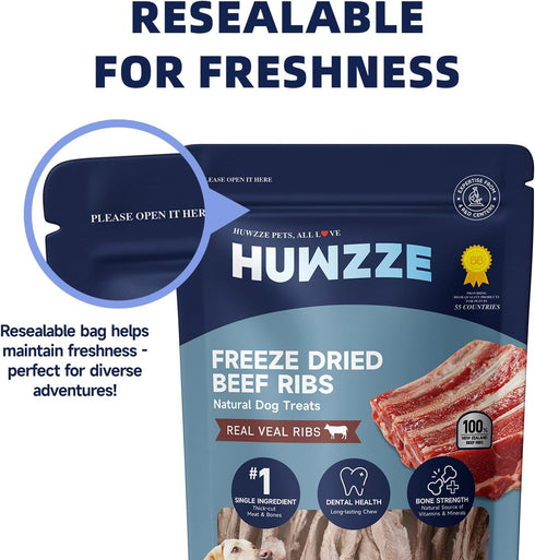 Dogs,100% 5.29 oz Freeze Dried Beef Ribs Dog Treats, Single Ingredient, Natural Chew Bone, Gentle on Teeth and Stomach
