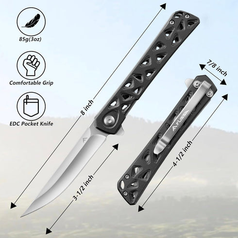 FLISSA Folding Knife, 4.5" Folding Pocket Knife, Hollow-out Design Handle, Tactical Pocket Knife for Hunting, Survival, EDC, Camping and Outdoor Activities by FLISSA