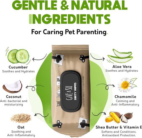 G.A.S Plant-Based Full Body Pet Wipes - Vet-Designed Hypoallergenic Cleaning Wipes for Dogs & Cats, Pack of 100