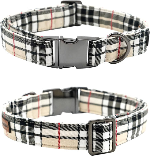 Dog Collar, Bow Dog Collar Plaid Pet Collar, Cute Soft Adjustable Collar for Large Dogs with Metal Buckle