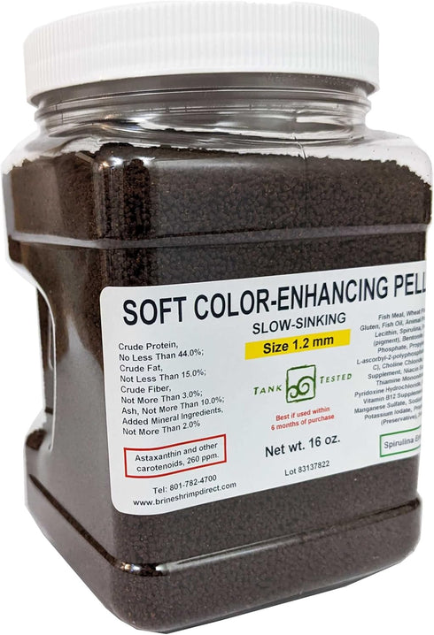 Brine Shrimp Direct Soft Color-Enhancing Pellet 1.2mm, 16 oz. for Fish &