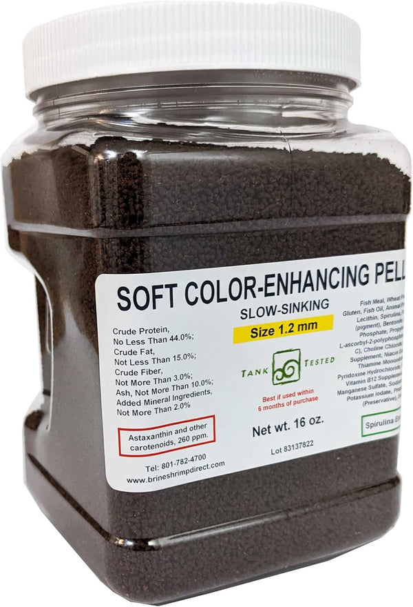 Brine Shrimp Direct Soft Color-Enhancing Pellet 1.2mm, 16 oz. for Fish &