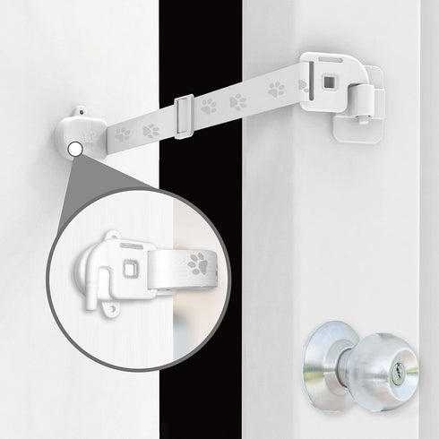 Adjustable Door Strap and Latch - Textile Cat Door Latch to Keep Dog Out of Litter Box, Economical Pet Gates Alternative