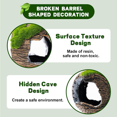 Large Betta Fish Broken Barrel Decor, Resin Fish Cave for Aquarium Tank Decoration