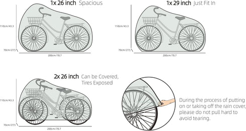 1 2 210D High-Density Bike Cover Waterproof Outdoor for or Bikes, Lightweight Durable Bicycle Cover for Outside