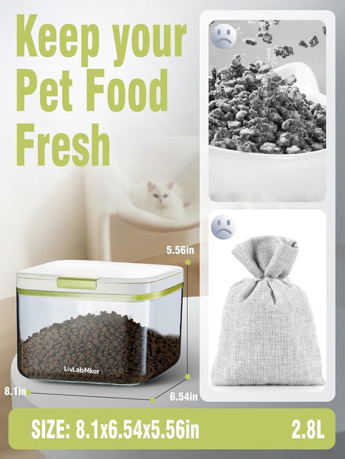 3lbs/50OZ/2.6qt 2.8L LivLab Mker Airtight Dog food storage container with lids,Dog Treat Container With Measuring