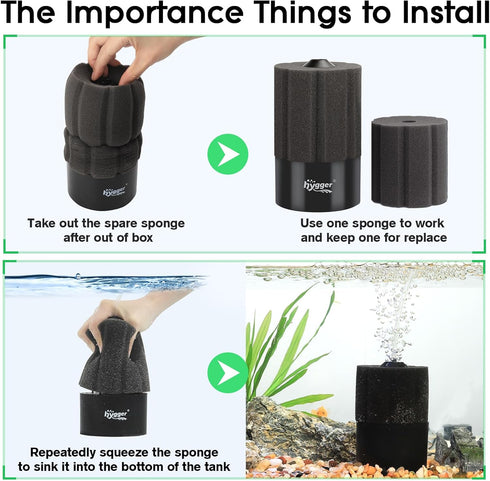 hygger Aquarium Sponge Filter for 5-20 Gallon Small Fish Tanks, Air-Powered Filter with Reusable Biochemical Ball