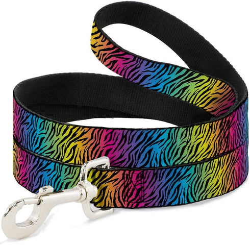 Buckle-Down Dog Leash, Zebra Rainbow Ombre, 6 Feet Long, 0.5 Inch Wide