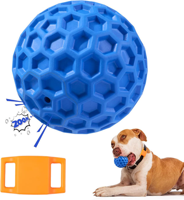 Dog Squeaky Balls, Indestructible Toys for Aggressive Chewers, Durable Natural Rubber, Large/Medium Breed, Blue