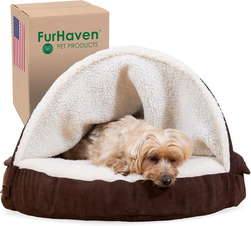 Furhaven 26" Round Memory Foam Dog Bed for Medium/Small Dogs, Removable Washable Cover, Espresso
