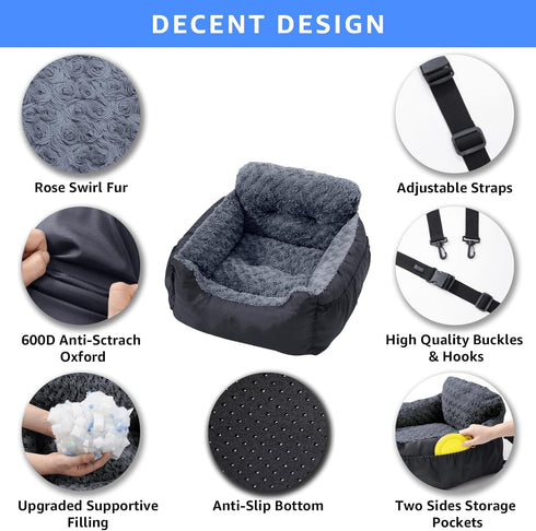 25 lbs, Oiilores Dog Car Seat for Small Dogs, Washable Pet Booster Seats with Clip-On Safety Leash, Comfy Deluxe Plush