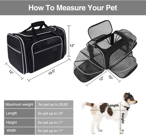 Expandable Pet Carrier with Mesh Pockets, Shoulder Strap, Washable Pads - Suitable for 2 Cats, Kittens, Puppies, Dogs