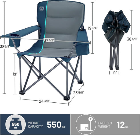 550 LBS Timber Ridge Oversized Folding Camping Chair for Adults, Heavy Duty Outdoor Chair with Cup Holder Side Pocket