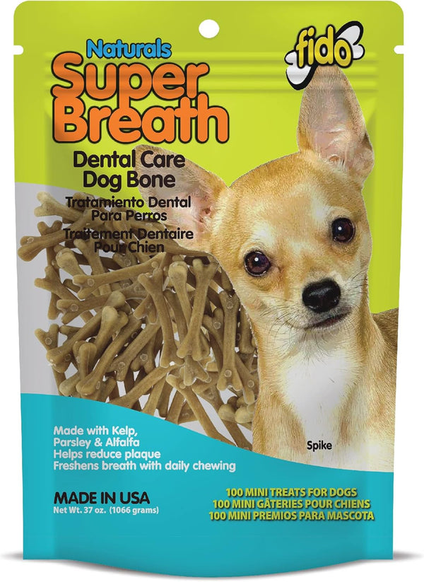 Naturals Super Breath Dental Care Bones for Dogs - 100 Count Mini Treats for Extra Small Dogs, Made in USA