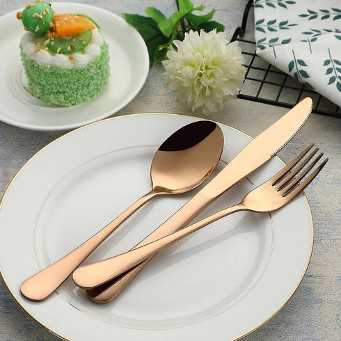 Portable Travel Utensils, 9 Pieces Reusable Silverware Set with Case, Stainless Steel Flatware for Camping Picnic (Rose