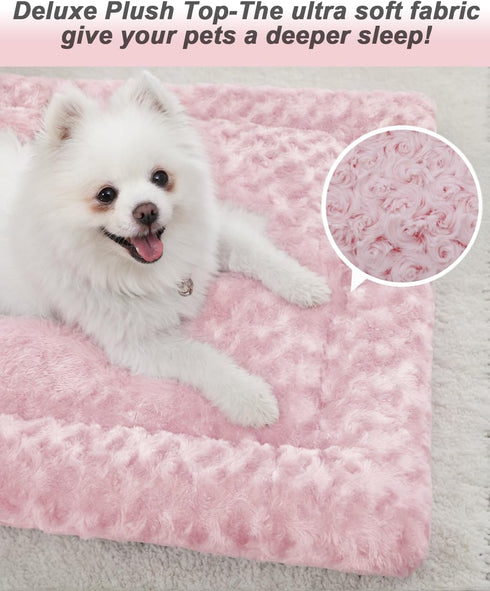 Washable Dog Bed Mat, Reversible Dog Crate Pad for Large Medium Small Dogs, 35 x 22 Inch, Pink