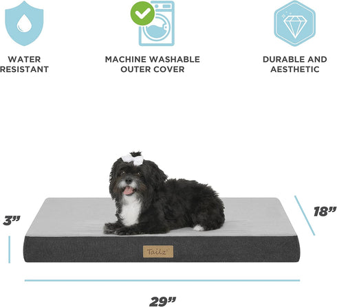 Pet Mattress for Small to Medium Dogs and Cats, 2-in-1 Cool Gel Infused with High Density Foam, Anti-Slip Bed, Ash Grey