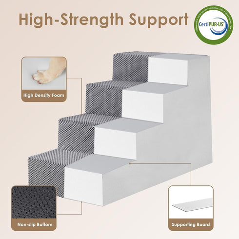 EHEYCIGA 18”H Dog Stairs for Bed, 4-Step Extra Wide Non-Slip Pet Steps for Small Dogs and Cats, Grey