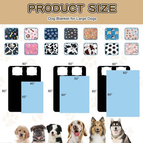 Upgraded Dog Blankets for Large Dogs, Washable 40" x 50", Soft Pet Mat Throw Cover for Kennel Crate Bed, Cute Paw