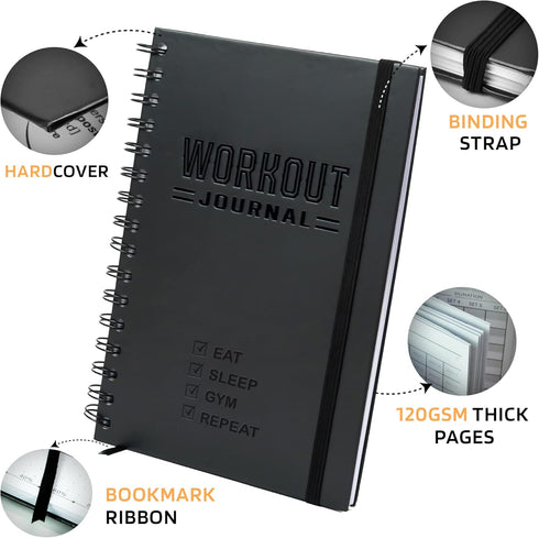 Hardcover Fitness Planner Workout Journal for Men & Women - A5 Sturdy Fitness Log Book to Track Gym & Home Workouts - Separately Packaged 2 Pieces by Nextnoid