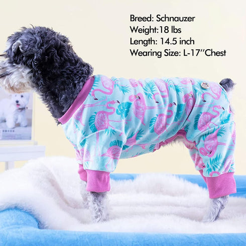 KYEESE Dog Pajamas, Velvet Pjs for Medium Sized Dogs, Soft Clothes with Flamingo Pattern, Comfy Pet Onesie Costume