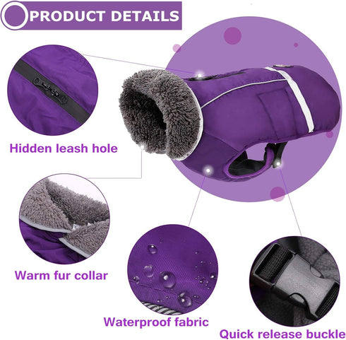 QBLEEV Warm Dog Coat - Reflective, Waterproof Winter Turtleneck Jacket for Cold Weather, Christmas Vest