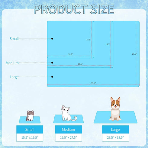 DELIFUR Large Dog Cooling Mat - Self Cooling Pad for Small Medium Dogs, Machine Washable, Blue, Outdoor Use