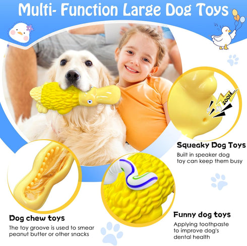 Dog Toys for Aggressive Chewers, Tough Large Squeaky Dog Toys for All Breed Sizes (Yellow)