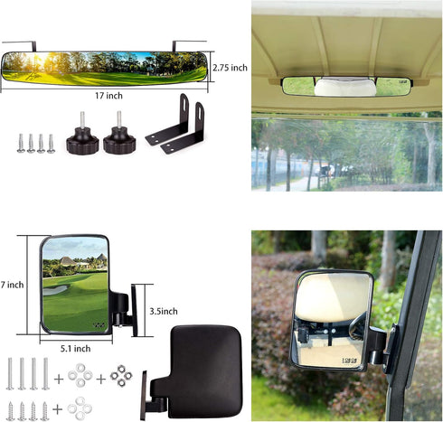 Universal Golf Cart Rear View Mirror Kit, Wide Convex and Folding Side View Mirrors for Club Car, EZGO