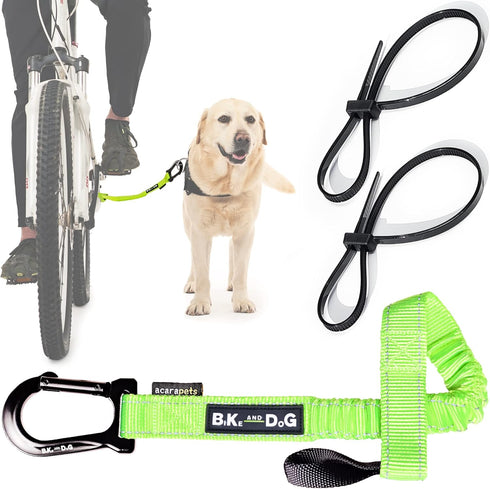 BIKE AND DOG Dog Leash and Harness for Bicycle, Patented with 3 Rings, Includes 2 Special Cable Ties (Fluorescent