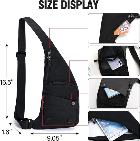 Peicees Waterproof Sling Bag, Crossbody Bag for Men Women, Slim Chest Backpack for Travel Hiking