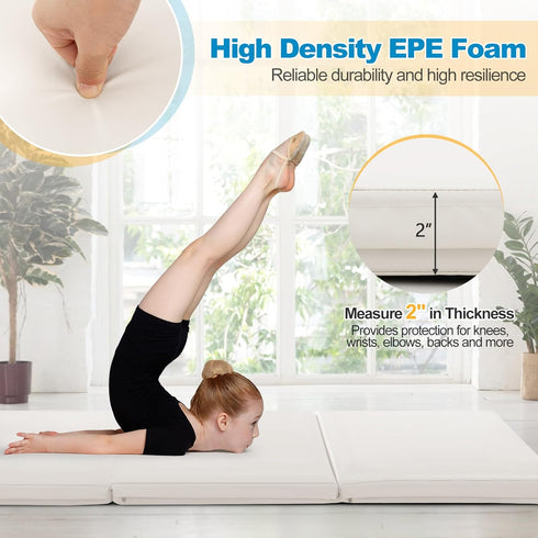 6 2 2 Goplus Folding Gymnastics Mat, x x Thick Tri-Fold Exercise Tumbling Mat w/Carrying Handles, Hook & Loop Fastener