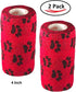 Vet Wrap Tape (Red with Paws) (2 Pack) (4 Inch x 15 feet) Self Adhesive Cohesive Flex Bandage for Pets