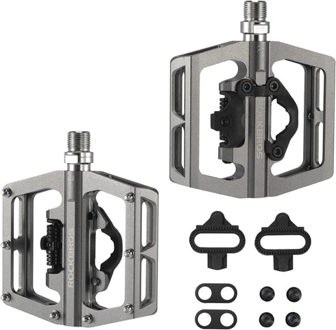 ROCKBROS Dual Function MTB Mountain Bike Pedals, Aluminum Clipless & Flat Platform 9/16" with Cleats