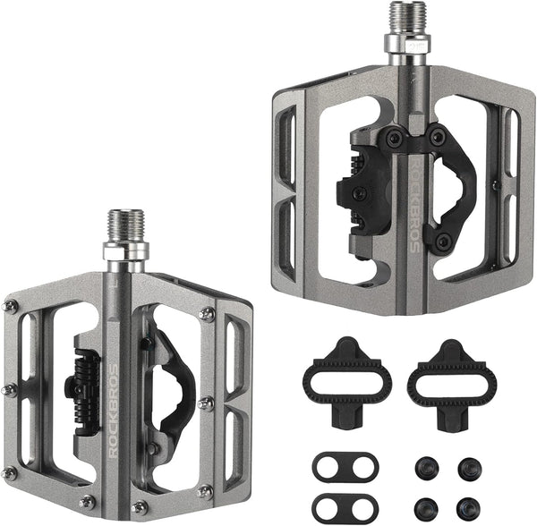 ROCKBROS Dual Function MTB Mountain Bike Pedals, Aluminum Clipless & Flat Platform 9/16" with Cleats