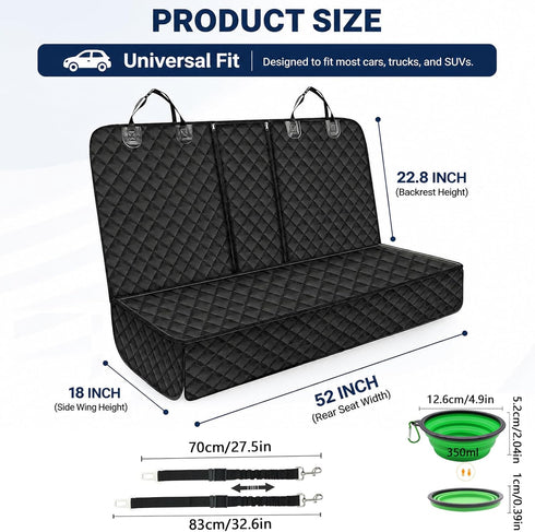 SNZ 100% 600D Dog Car Seat Cover for Back Seat, Waterproof Pet Car Seat, Oxford Backseat Covers for Dogs, Scratch Proof