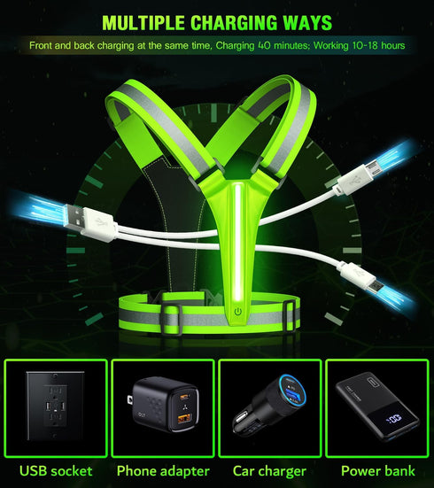 High Visibility LED Light Up Reflective Running Vest for Runners, Night Walking, Rechargeable with Adjustable Waist