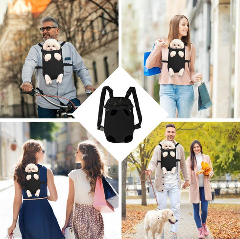 FEimaX Dog Carrier Backpack, Adjustable Pet Legs Out Front Travel Bag for Small Medium Dogs Cats, Hiking (Large, Black)