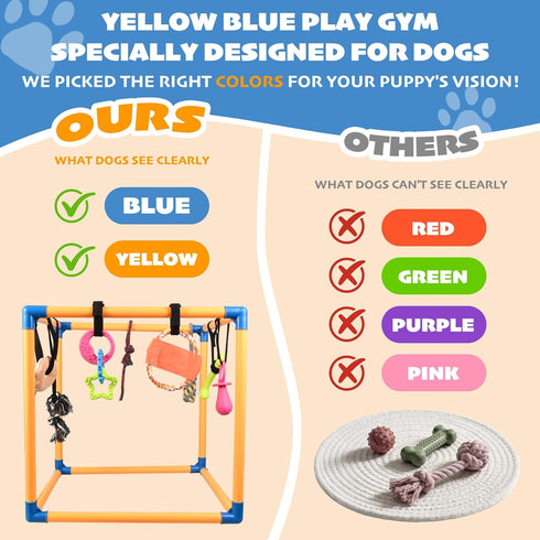 Wovelli 10 19.5" Puppy Play Gym with Hanging Toys, PVC Removable Dog Enrichment Playground, Interactive Indoor Training
